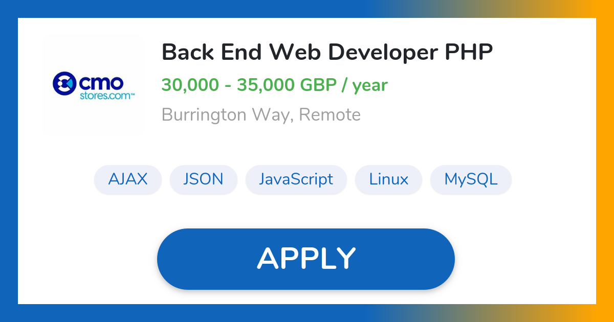 Remote Back End  Developer PHP