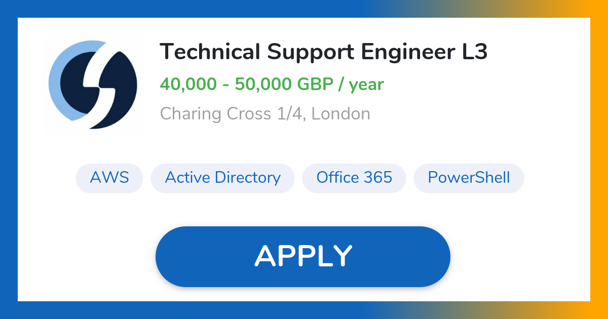 Technical Support Engineer L3 Job in London client server