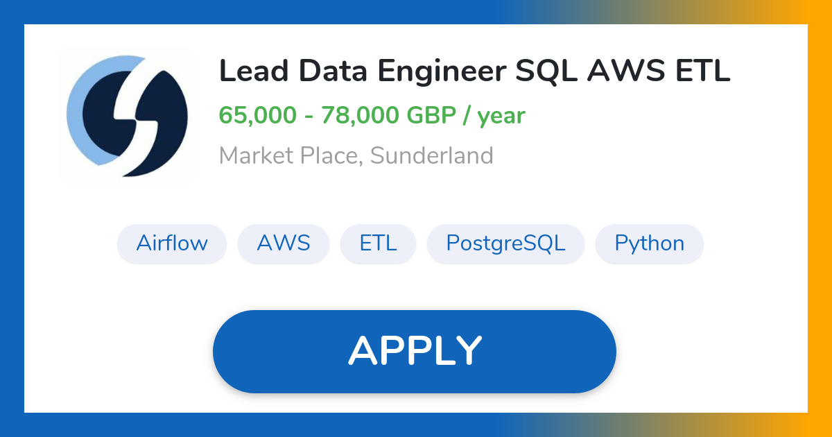 Lead Data Engineer SQL AWS ETL Job in Sunderland | client server