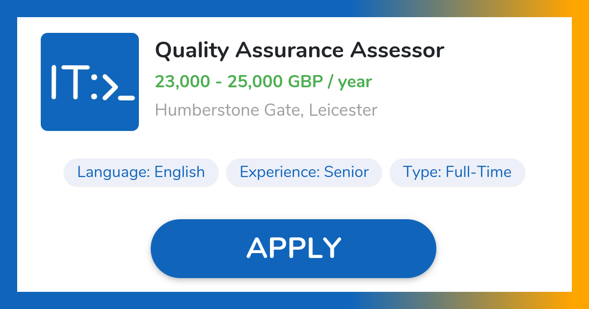 Quality Assurance Assessor Job in Leicester Yü Group