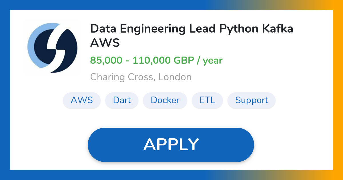 Data Engineering Lead Python Kafka AWS Job in London client server
